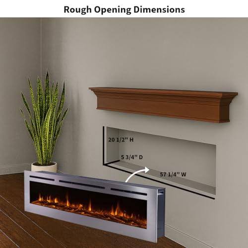 Touchstone Sideline Deluxe -Stainless Steel Smart Electric Fireplace- 60" Wide- Alexa/WiFi-Enabled- in Wall Recessed- 5 Flame Settings- 9 Flame Colors- 1,500W Heater- Log & Crystal Options- 86277
