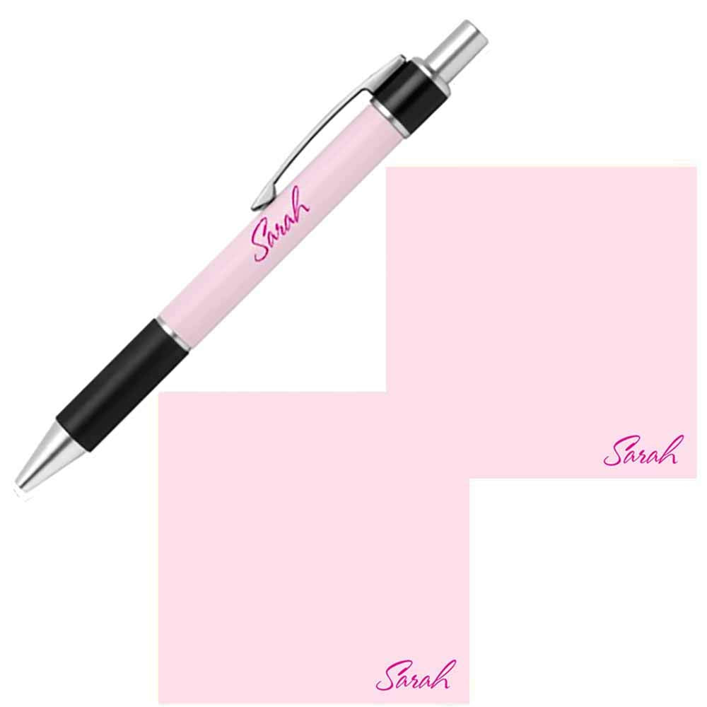 Personalized Name Sticky Notes and Pen Gift Set - Custom Stationery Paper Memo Pads - Office Business School Party Supplies (Baby Pink)