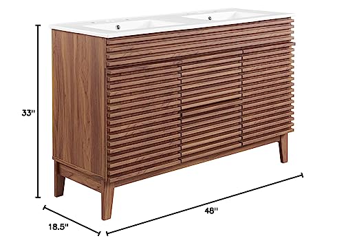 Modway Render 48" Double Sink Bathroom Vanity Cabinet in Walnut White