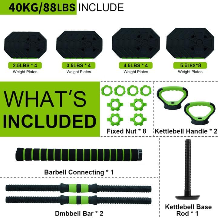 88Lb Dumbbell Sets Adjustable Weights, Free Weights Dumbbells Set for Home Gym,Octagon