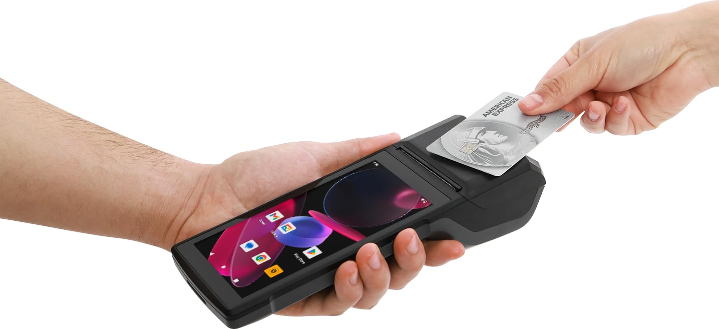 Multzo POS Android 14 Receipt Printer Android 14 and 58mm High Speed Thermal Printer 5.5’ Touch Screen. Handheld Point of Sale with NFC and 4G Network. 3GB Ram+32GB ROM
