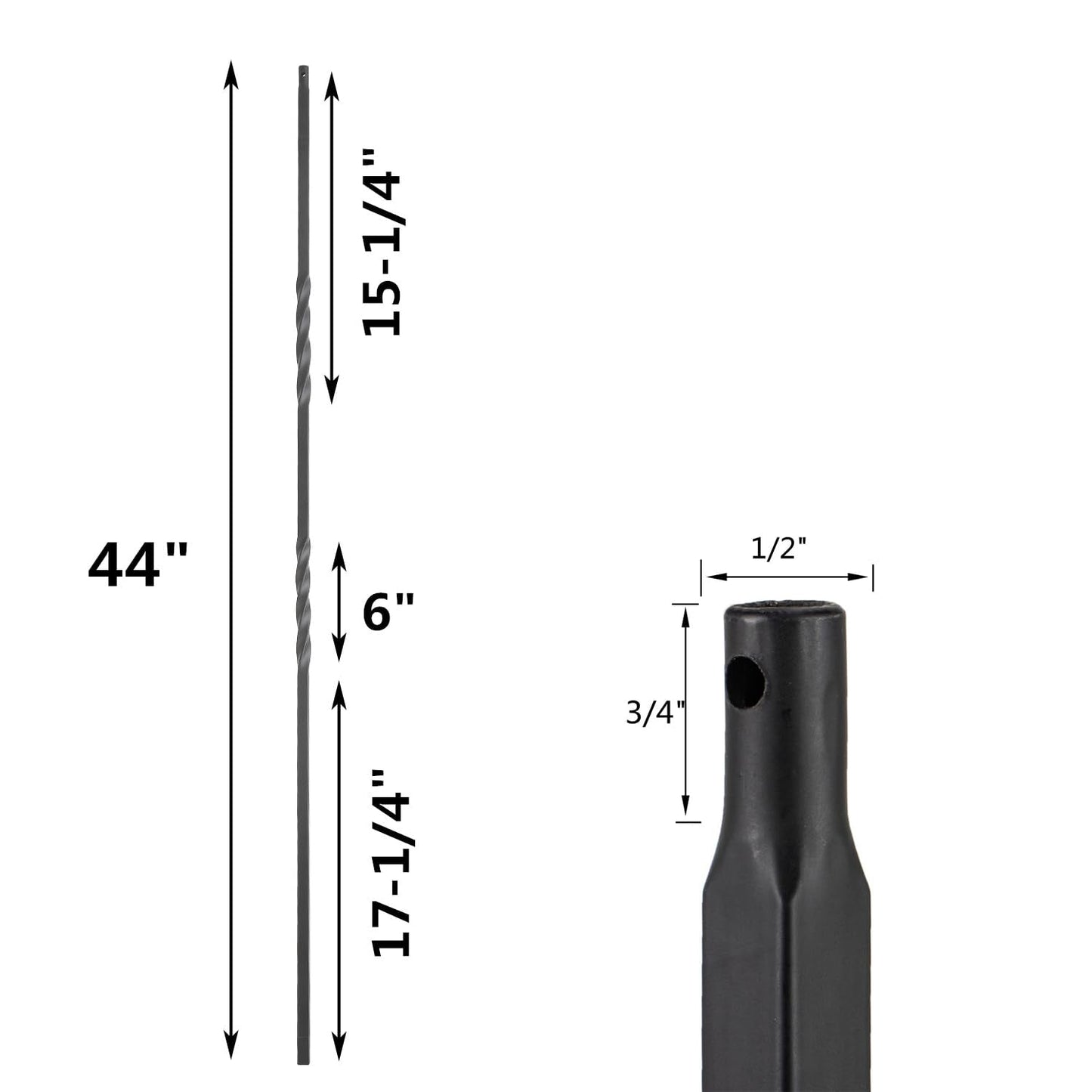 S09 Wrought Iron Balusters Set of 30 Decorative Metal Balusters for Decks Spiral Stair Railing 1/2-inch Hollow Double Iron Twist Satin Black Powder Coated