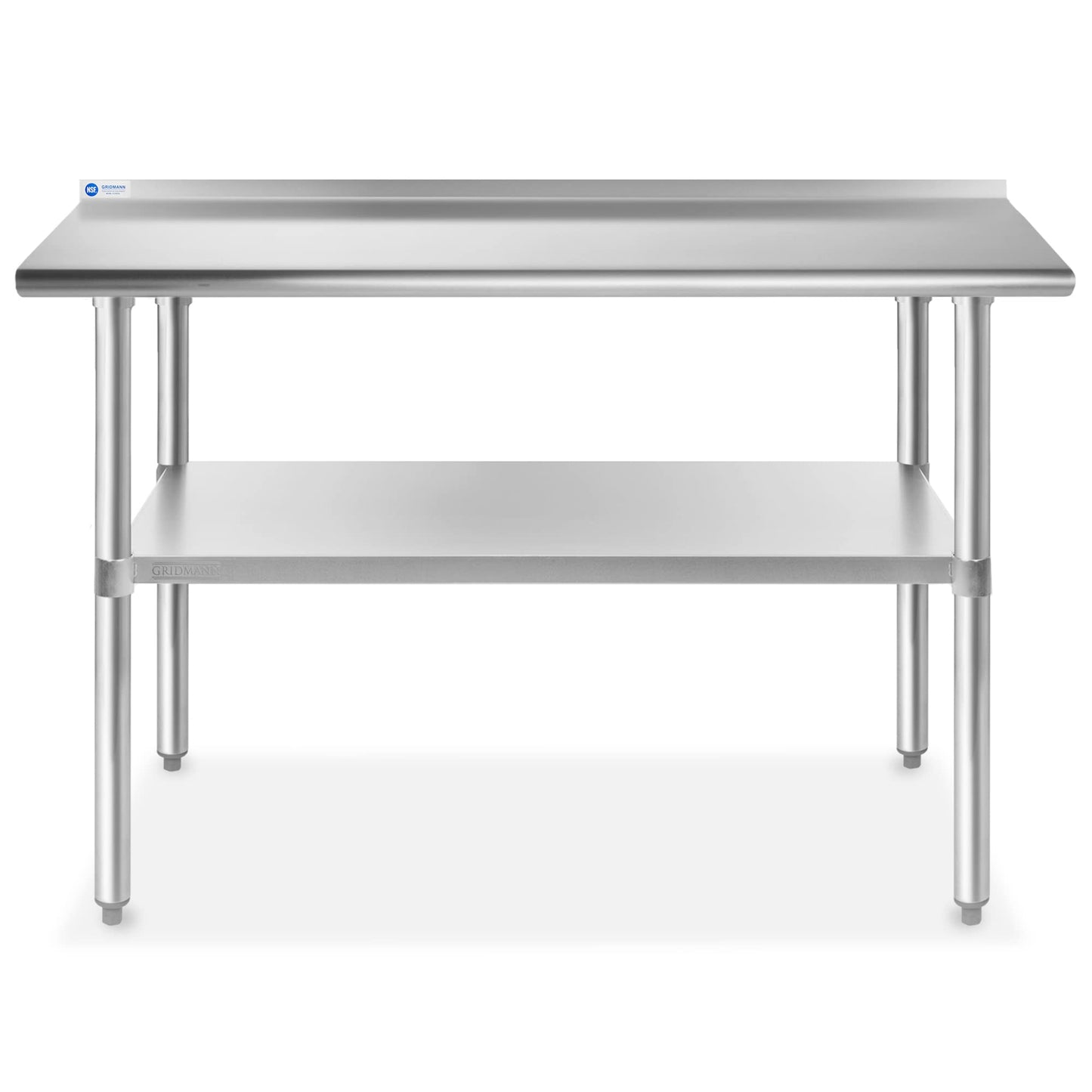 GRIDMANN Stainless Steel Kitchen Prep Table 72 x 30 Inches with Backsplash & Under Shelf, NSF Commercial Work Table for Restaurant and Home