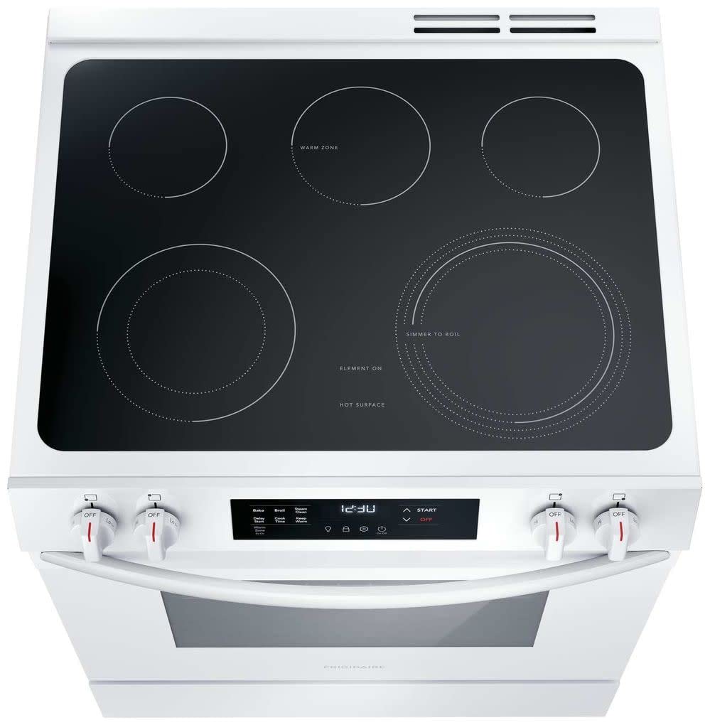 Frigidaire 30" Electric Range, 5.3 Cu. Ft. Oven, 5 Smoothtop Elements, EvenTemp & SpaceWise Elements, Steam Clean, White