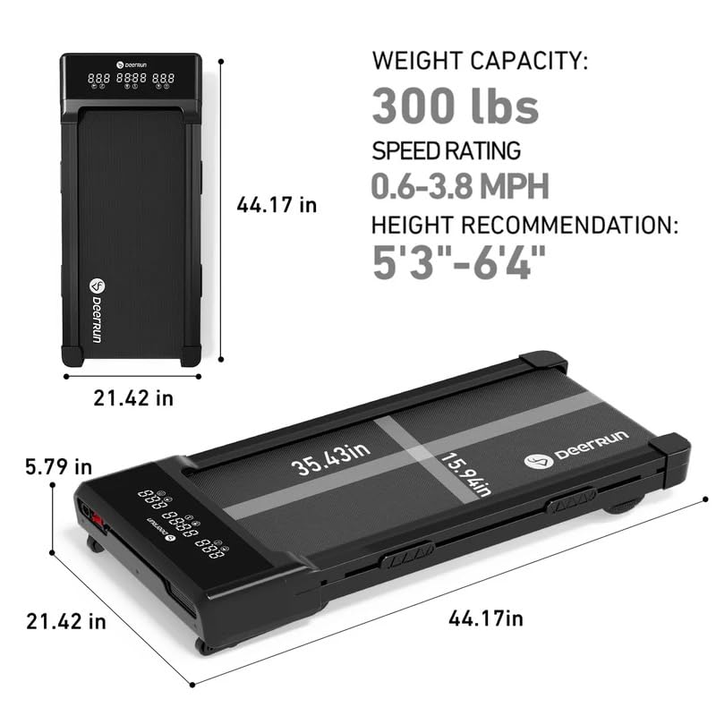DeerRun Walking Pad Treadmill with Incline, 12% Auto Incline Under Desk Treadmill, 3.0 HP, 300 lb Capacity, Portable Treadmill for Home Office, Remote & App Control