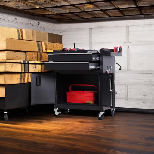 TANKSTORM Tool Chest Heavy Duty Cart Steel Rolling Tool Box with Lockable Doors (TZ12 Black)
