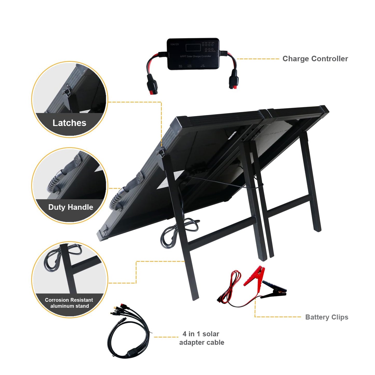 100W Portable Solar Panels Suitcase with 10A Charge Controller, 100W Foldable Solar Panel with Advanced BC Solar Cells-25% High Efficiency, IP68 Waterproof for Camping, RV, Tailgating
