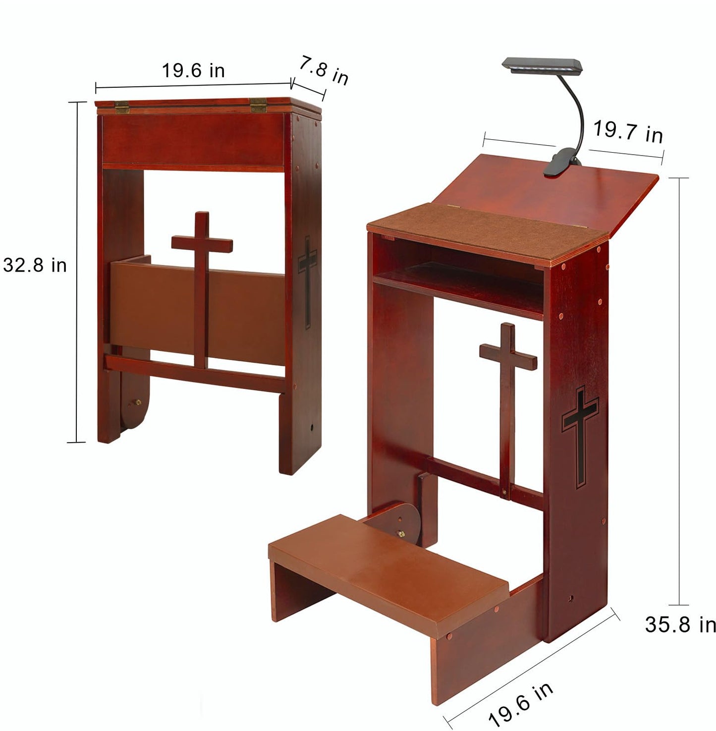Prayer Bench Stool with LED Lamp, Table Chair Padded Kneeler Shelf Folding Wooden Church