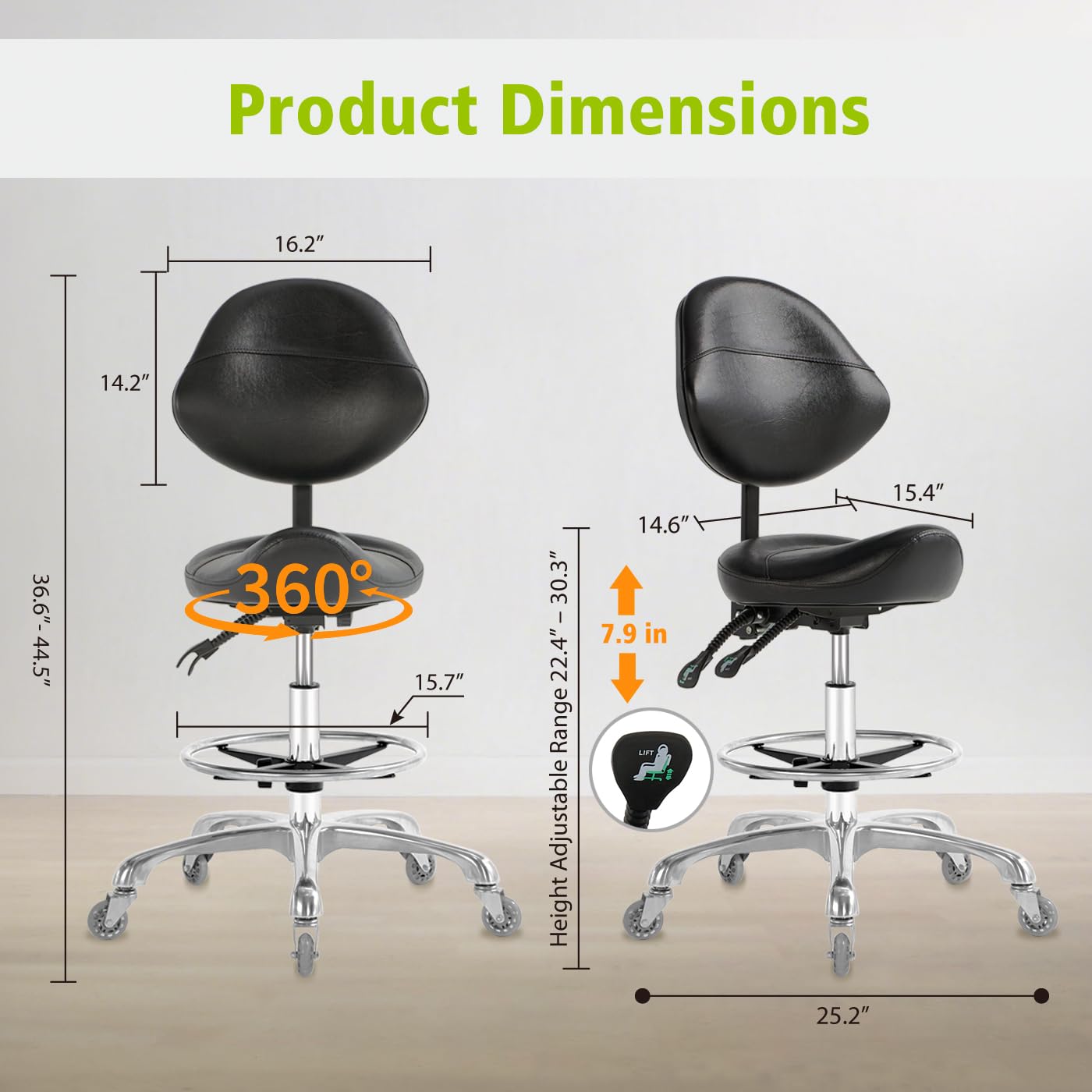 Nolasalon Saddle Stool Chair with Wheels,Ergonomic Swivel Rolling Height Adjustable for Salon Beauty Clinic Dentist Tattoo Home Office