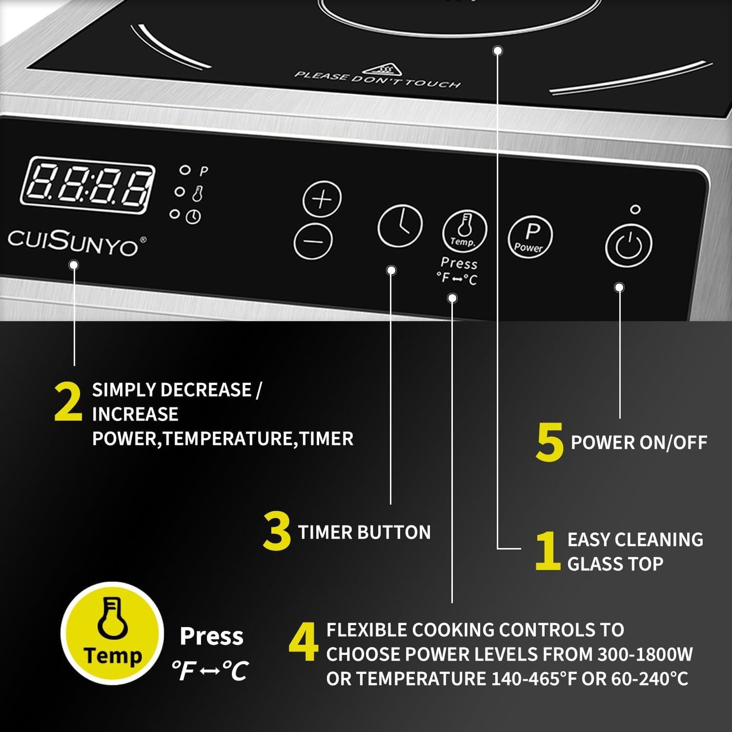 Commercial Induction Countertop Burner 3500W Professional Portable 240V Induction Cooktop 10 Power Levels with 12 Timer Settings 140-465°F and LCD Screen Stainless Steel Electric Stove