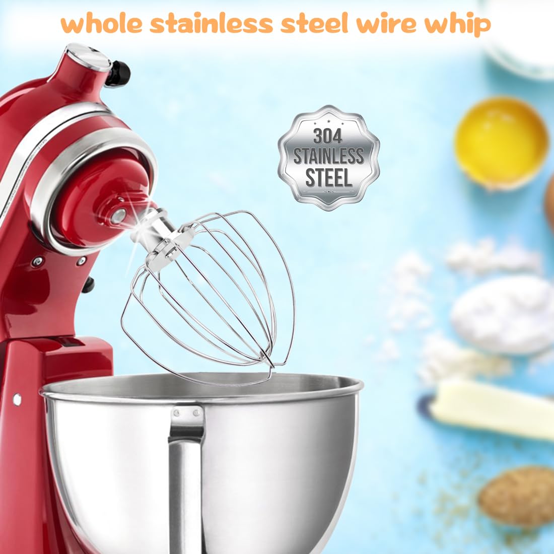 K45WW Wire Whip Stainless Steel Whisk Replacement Attachment for KitchenAid Tilt-Head Stand Mixer, for Egg Heavy Cream Cakes Mayonnaise, Dishwasher Safe