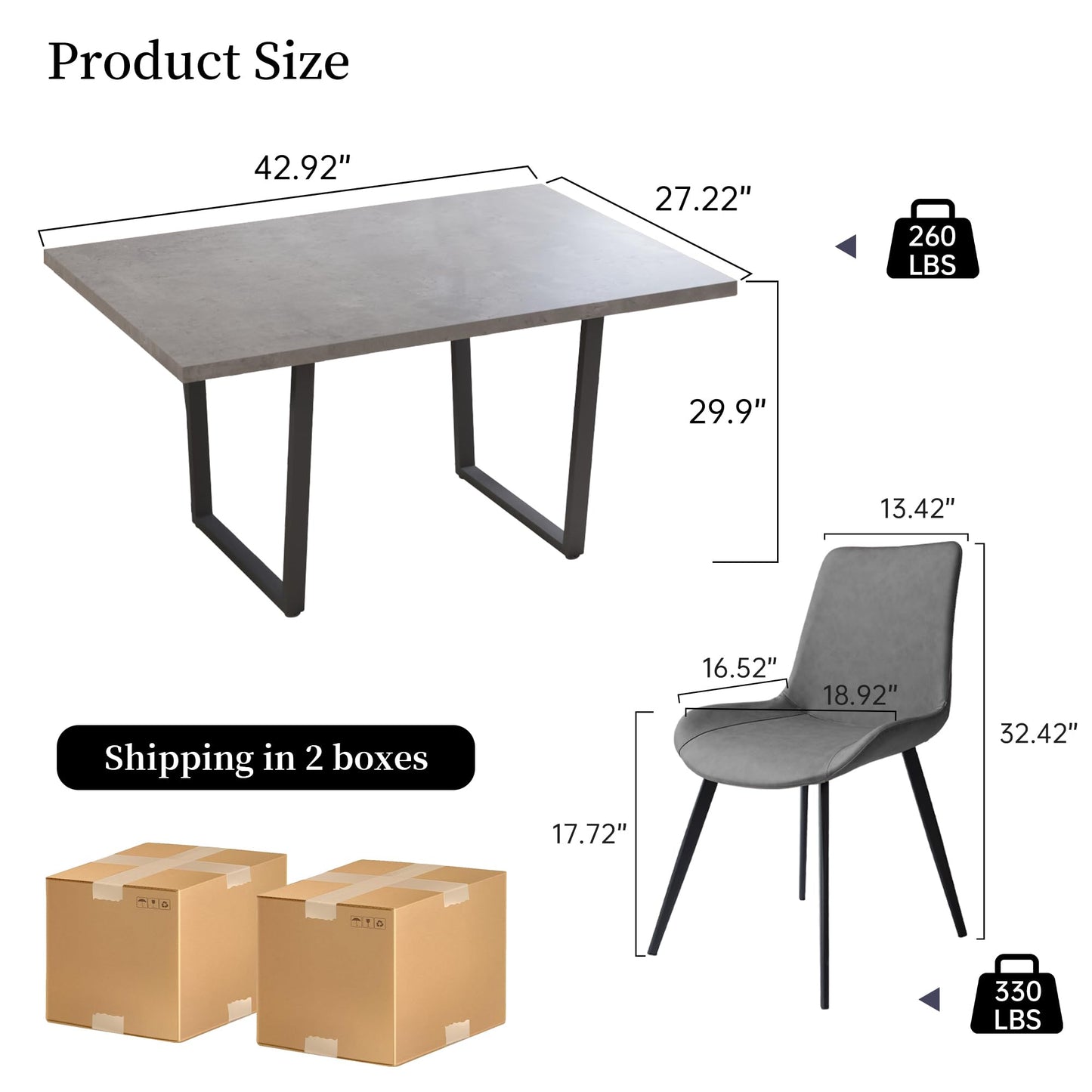 HIPIHOM 5 Piece Dining Table Set, 42.9 Inch Modern Kitchen Dining Table and Leather Dining Chairs for Kitchen Dining Room (Table + 4 Grey Chairs)