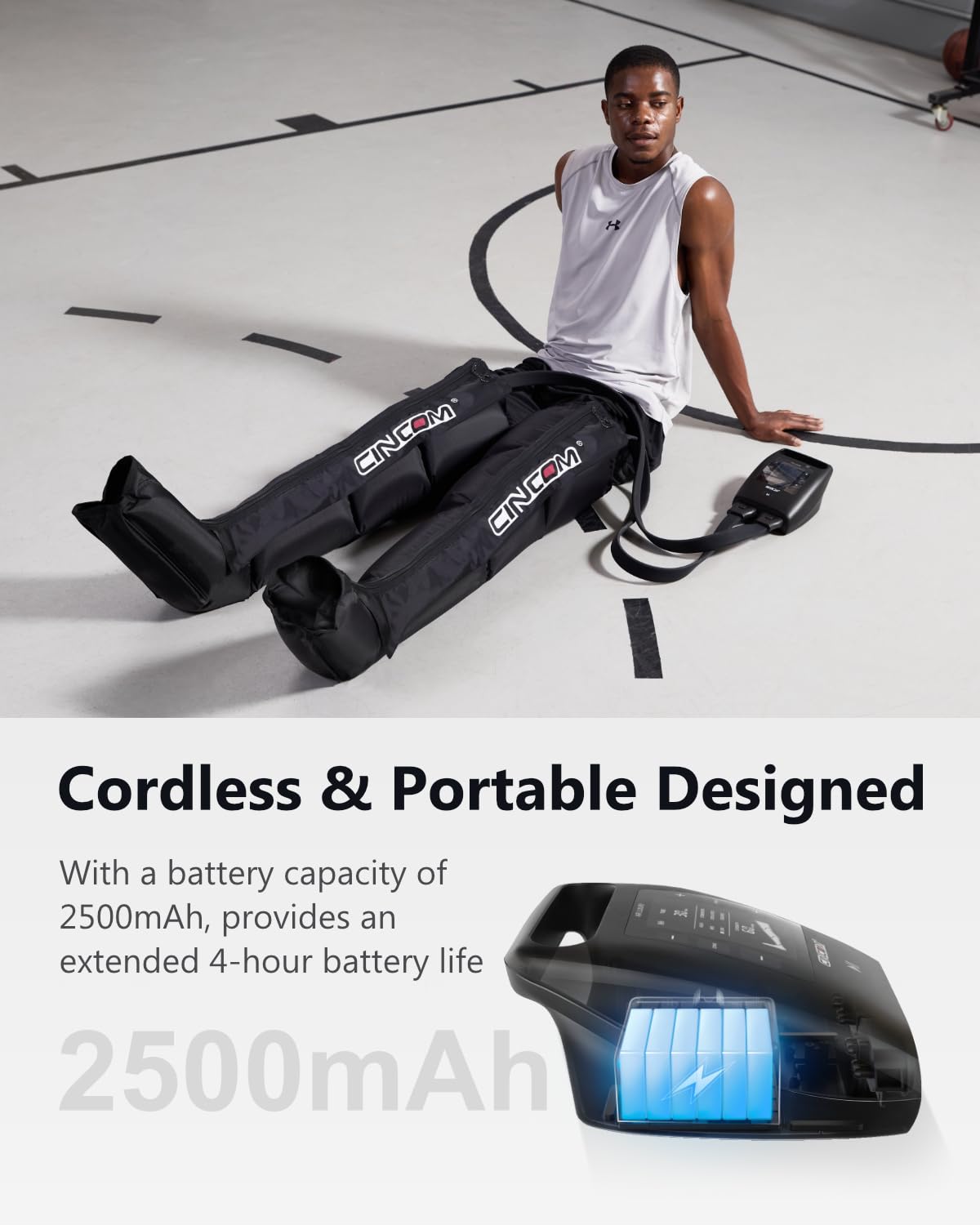 CINCOM Cordless Leg Recovery System with Dynamic Compression Massage Technology - 3 Different Sizes for Everyone(Large)