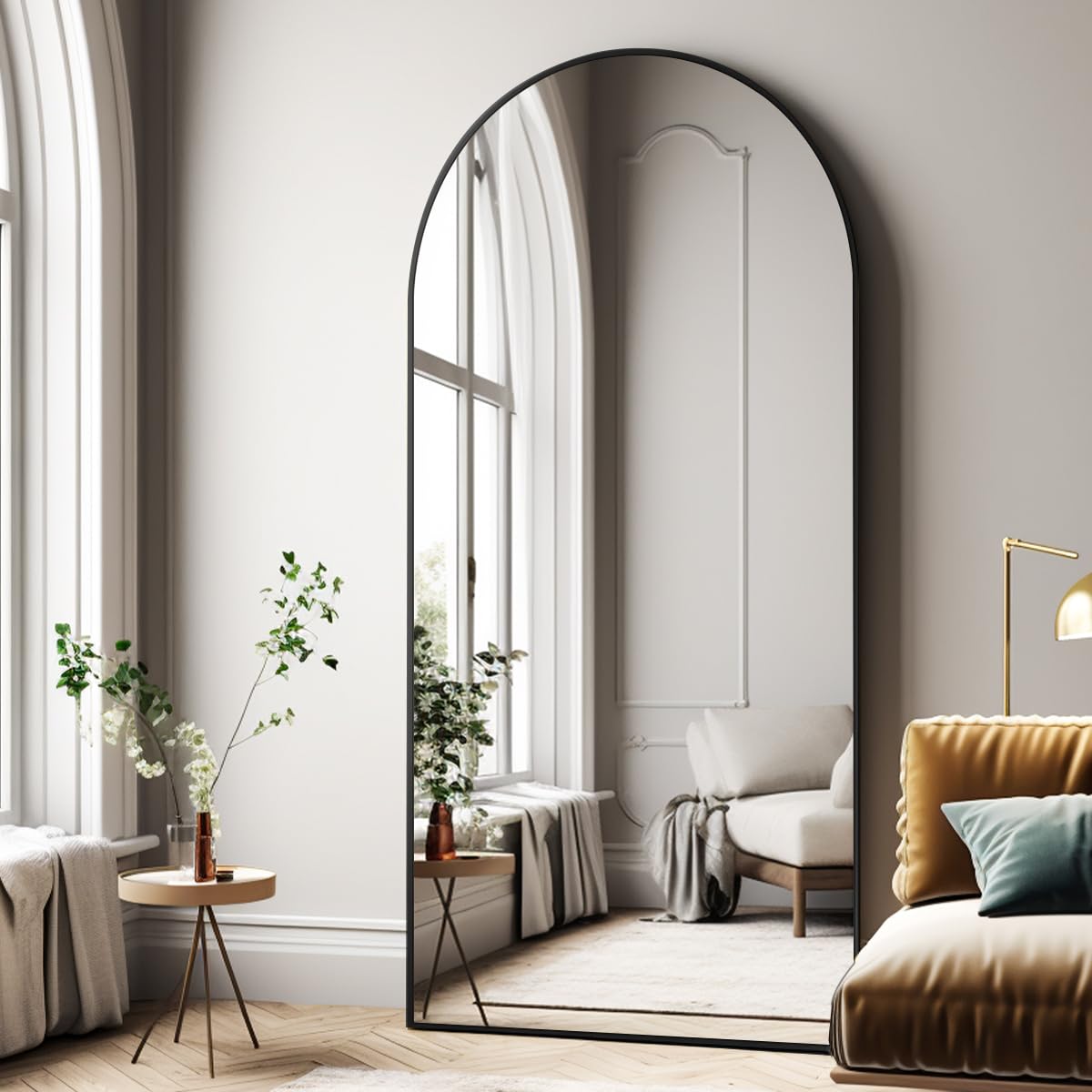 Easly Oversized Full-Body Mirror, 76" x 34" Arched Full-Length Mirror, Black Metal Frame, Floor Mirror for Bedroom, Living/Dressing Room, Gym - Stand/Wall Mounted/Leaning