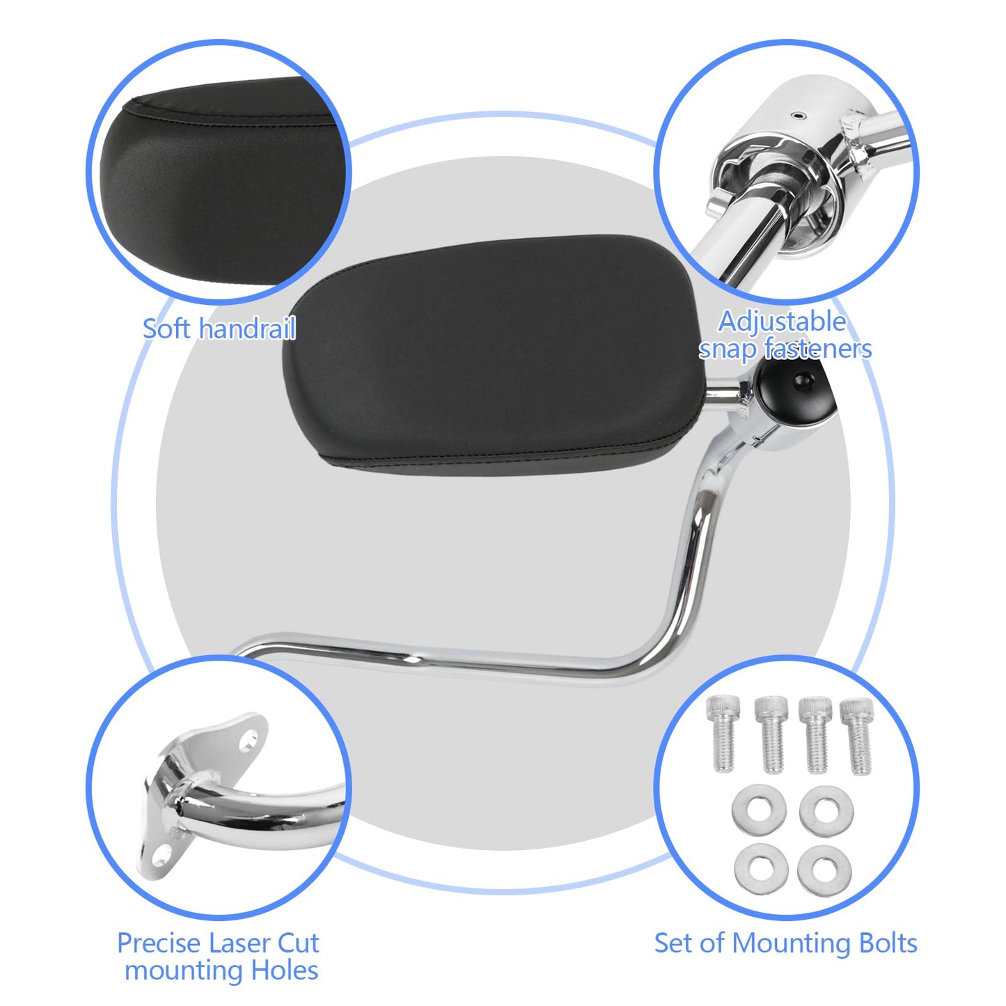 Motorcycle Rear Passenger Armrests Adjustable Set Fits for Indian Chieftain Pursuit Dark Horse Roadmaster Springfield Challenger Elite 2014-2024 Motorbike Accessories Parts Chrome