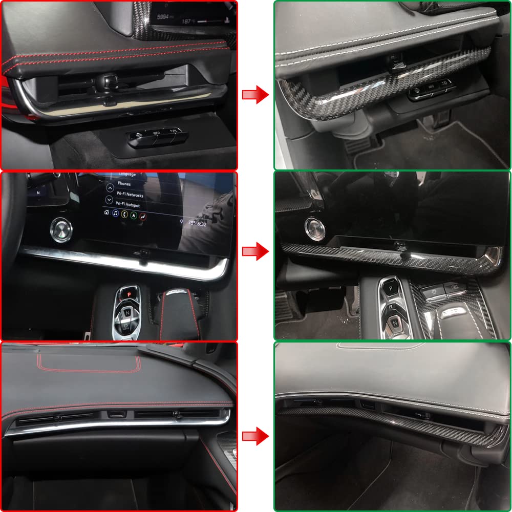 Genuine Carbon Fiber Dashboard Strip Trim for Corvette C8 Z51 Z06 ZR1 Coupe Convertible 2020 2021 2022 2023 2024 2025, Central Console Dash Board Cover (Black Carbon Dashboard Panel Trim)