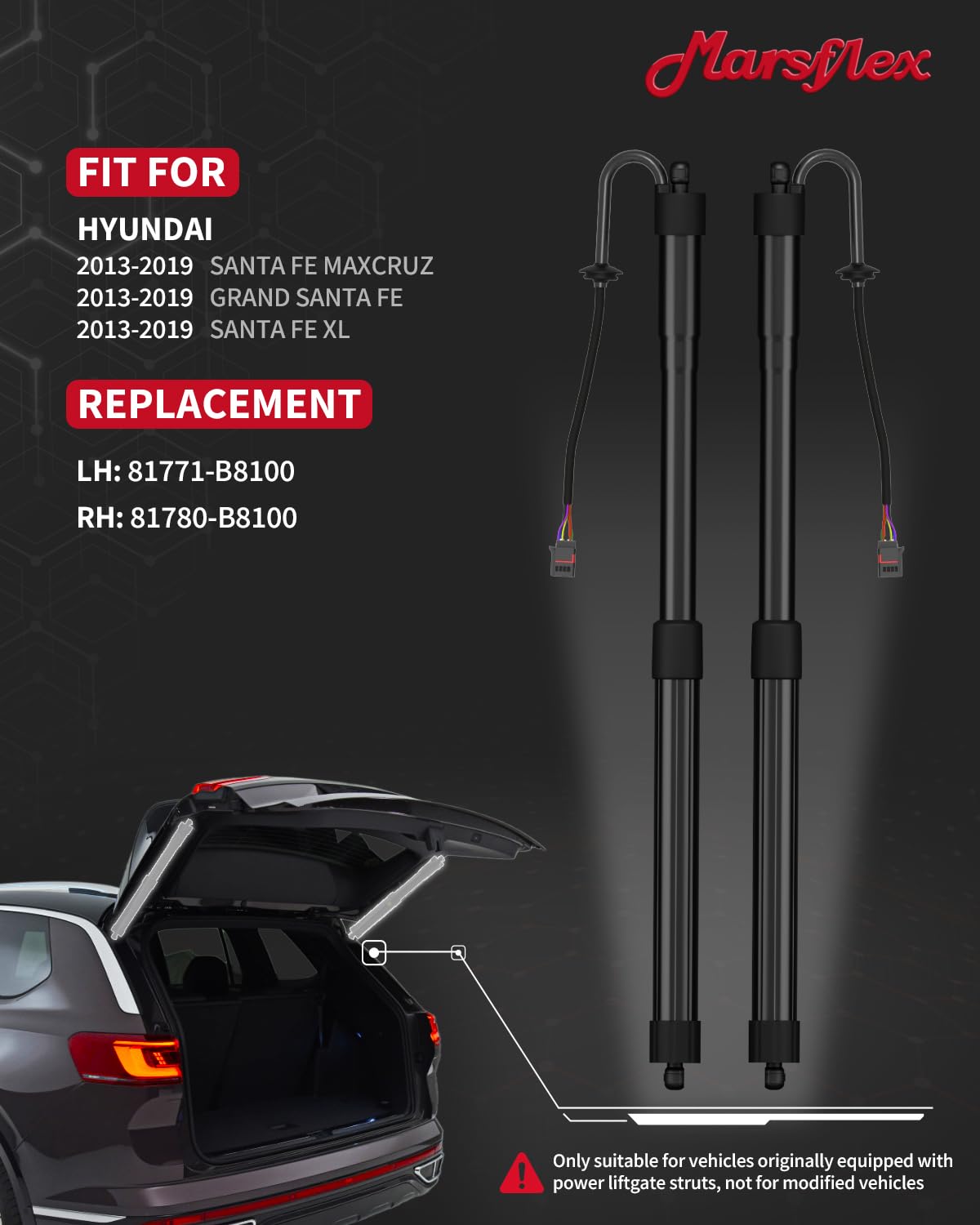 Marsflex Power Liftgate Struts Compatible with Hyundai Santa Fe 2013-2019 Electric Rear Tailgate Lift Actuator, Hatch Trunk Shock Support Replacement 81771-B8100 81780-B8100 81771B8100, 1Pair, 2Pcs