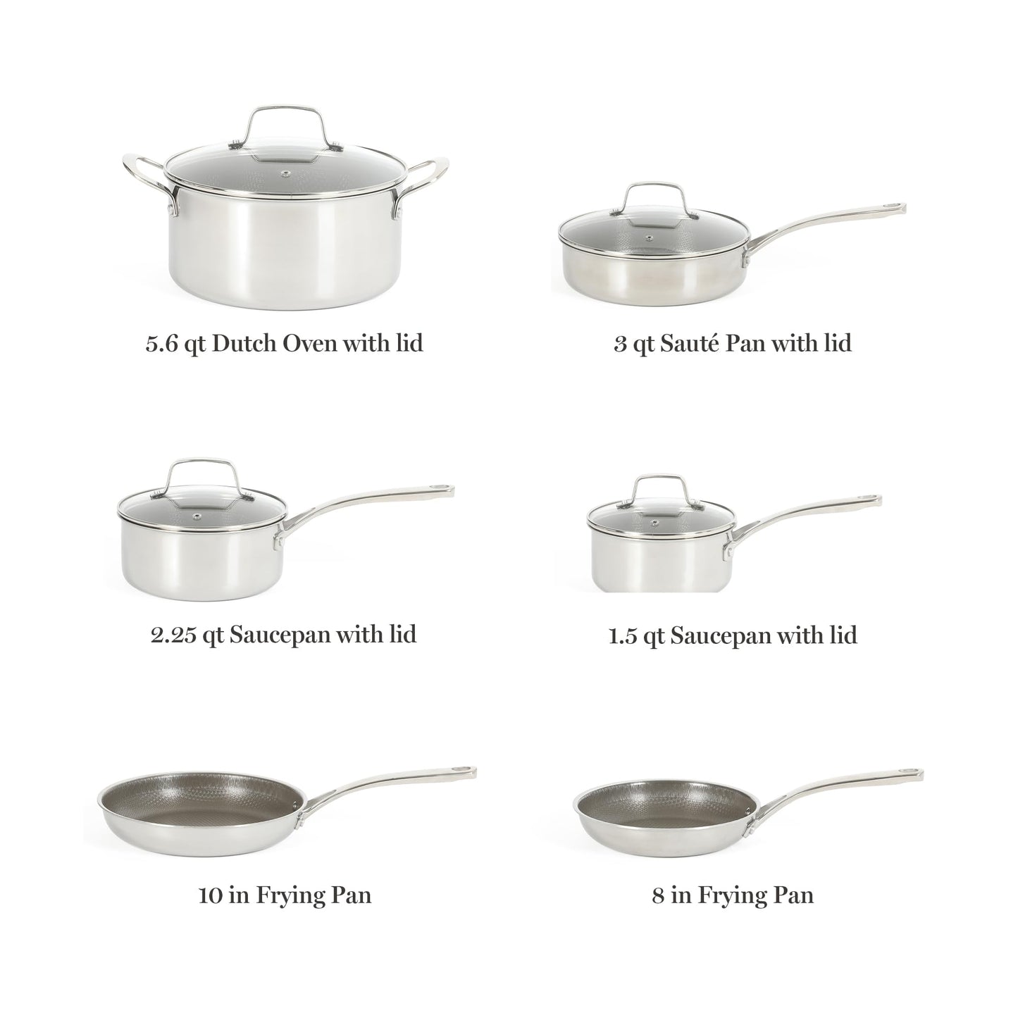 Martha Stewart Badgley Hybrid Nonstick 10 Piece TriPly Stainless Steel Pots and Pans Non-Toxic Kitchen Cookware Set - Laser Etched Perfect Sear Nonstick W/Stay Cool Handle Dishwasher & Induction Safe