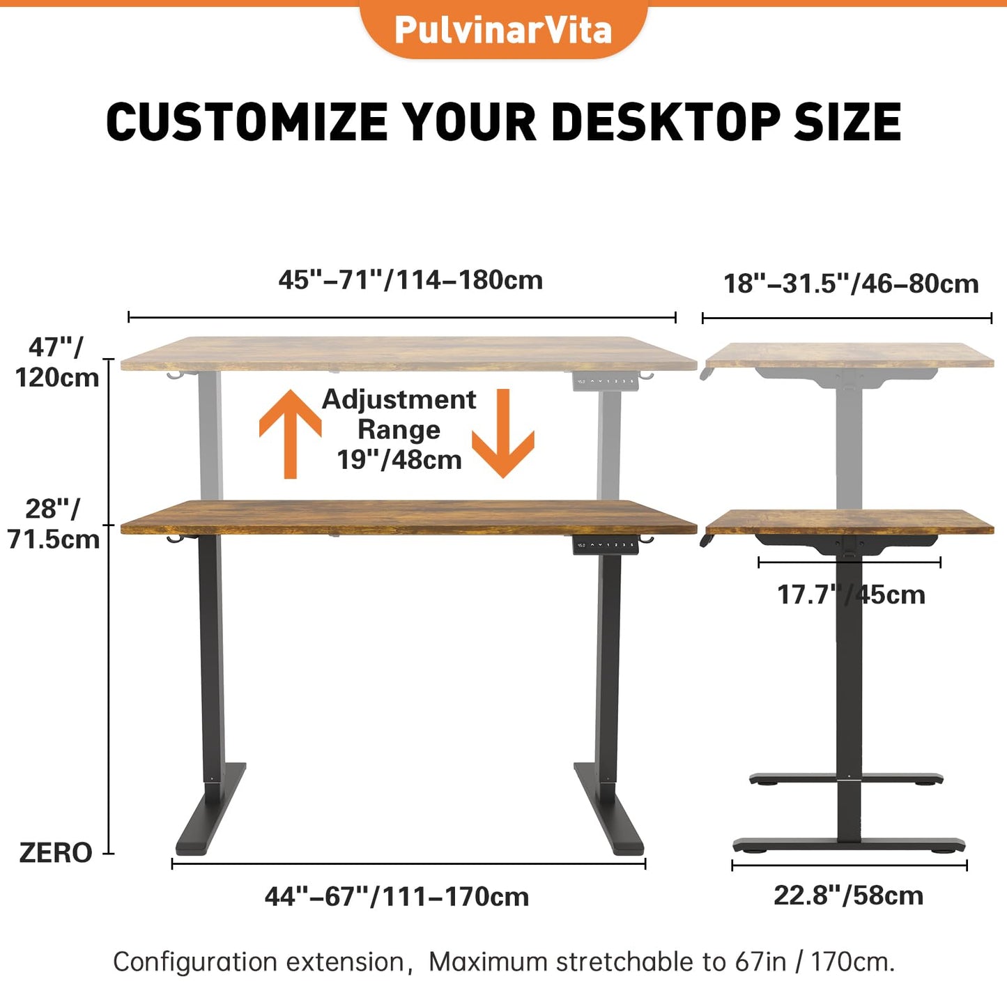 PulvinarVita Dual Motor Standing Desk Frame, Ergonomic Stand Up Desk Base Workstation with Cable Management Tray, Headphone Hook for Home Office