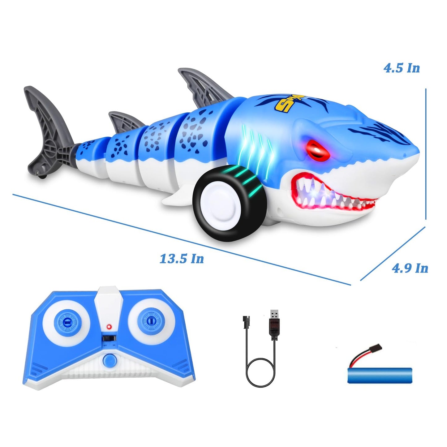 HAHAone Remote Control Shark Car,rc Cars,Toys for Kids Age 4 5 6 7 8 12 with Swinging Tail, LED Lights, Toddlers Birthday for Boys and Girls,juguetes para niños (Blue)