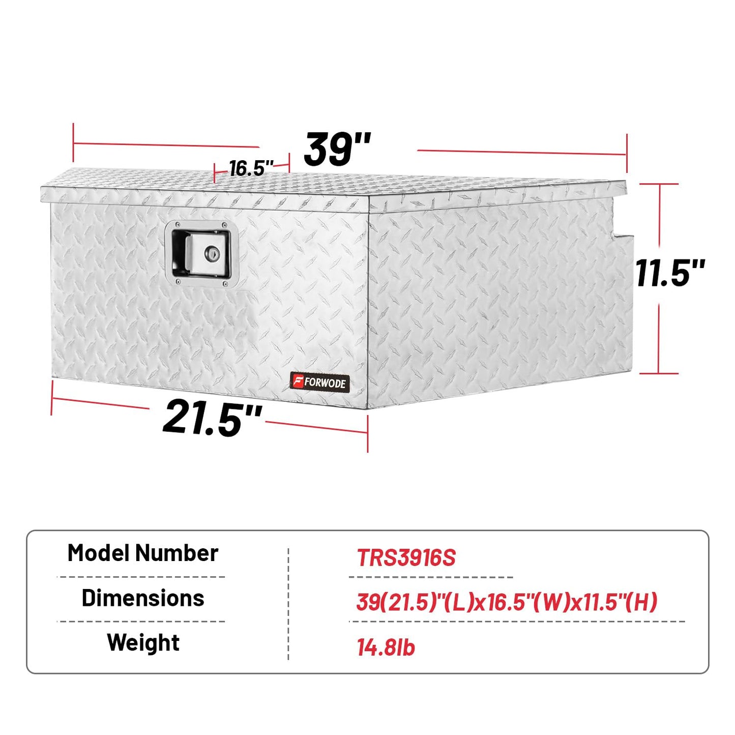 FORWODE 39 Inch Trailer Tongue Box Aluminum Trailer Tool Box for Storage Toolbox, Aluminum Diamond Plate Trailer Tongue Box with Lock - Silver