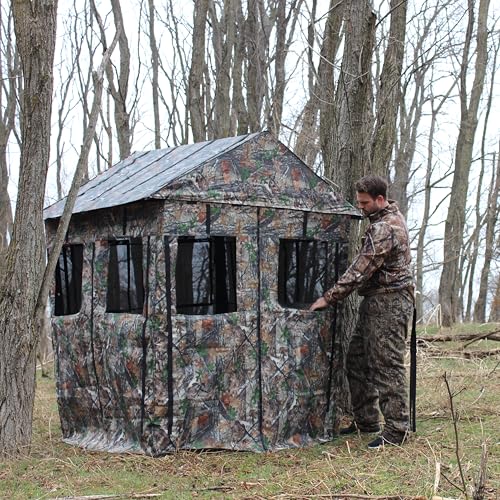 360° See-Through Hunting Blind for Deer Hunting – Heavy-Duty Steel Frame, 8 Shoot-Through Windows, Durable 300D Oxford Fabric, Full Visibility Ground Blind for Bow and Gun Hunters