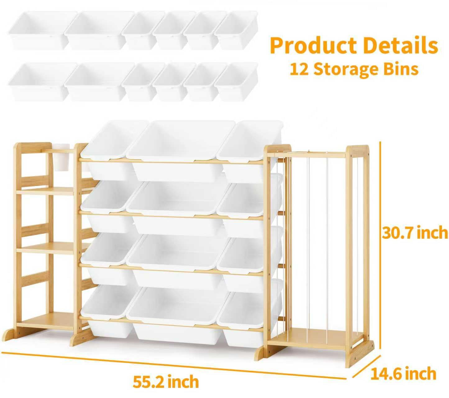 Toy Storage Organizer with Bookshelf and Stuffed Animal Storage - Kids Playroom Organization with Shelves and 12 Toy Bins - Toddler Living Room Toy Box for Lego - Nursery Bedroom Decor Essentials
