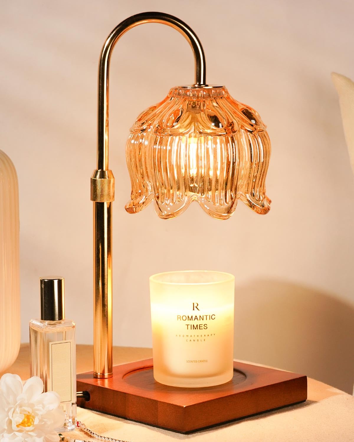 Candle Warmer Lamp with Timer Dimmer, Lotus Flower Dimmable Candle lamp Warmer, 2 Bulbs, Height Adjustable Wax Melt Warmer for Jar Scented Candles, Birthday Gifts for Women Mom, Home Decor