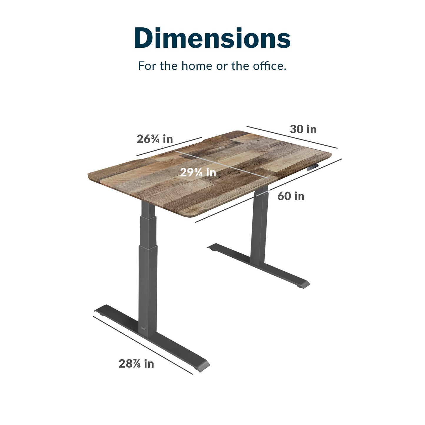 Vari Classic Electric Standing Desk - VariDesk Height Adjustable Sit/Stand Desk - Dual Motor with Memory Presets, Stable T-Style Legs - Gaming or Home Office Workstation - 60”x30”, Reclaimed Wood