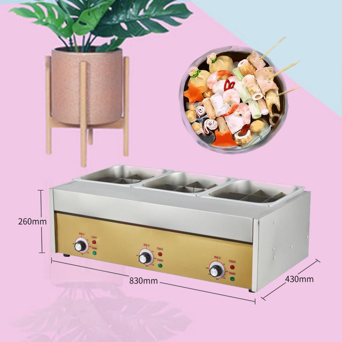 HARMONY PALACE Stainless Steel 27-Compartment Oden Cooker, Triple Cylinder, 110V 3.6KW, 16A Plug, 32.67x16.93x10.24inch, Commercial & Home Use, Japanese Fish Cake Soup Warmer, Food Warmer