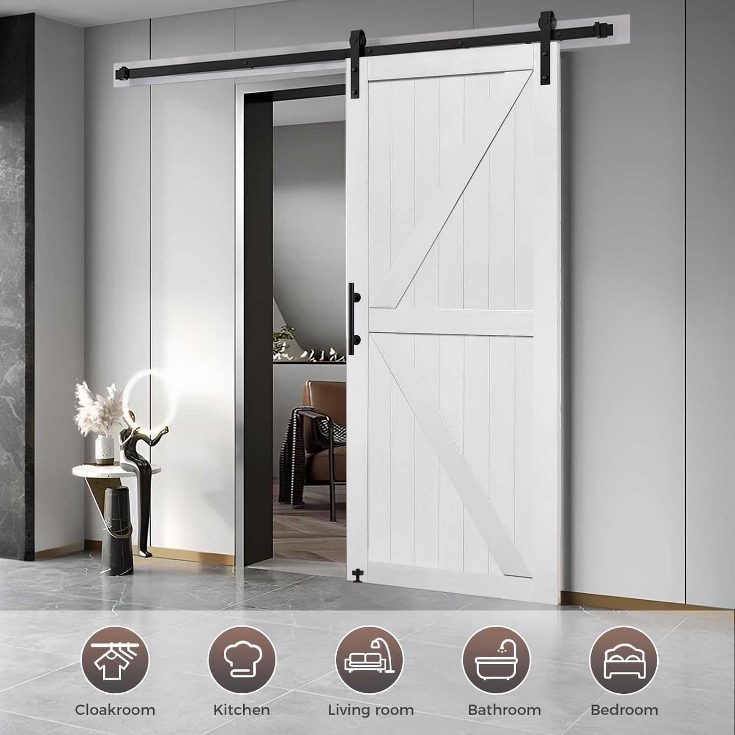 S&Z TOPHAND® 36in x 84in MDF Barn Door with 6.6FT Sliding Hardware Kit, Solid Barn Door Slab Covered with Water-Proof PVC Surface