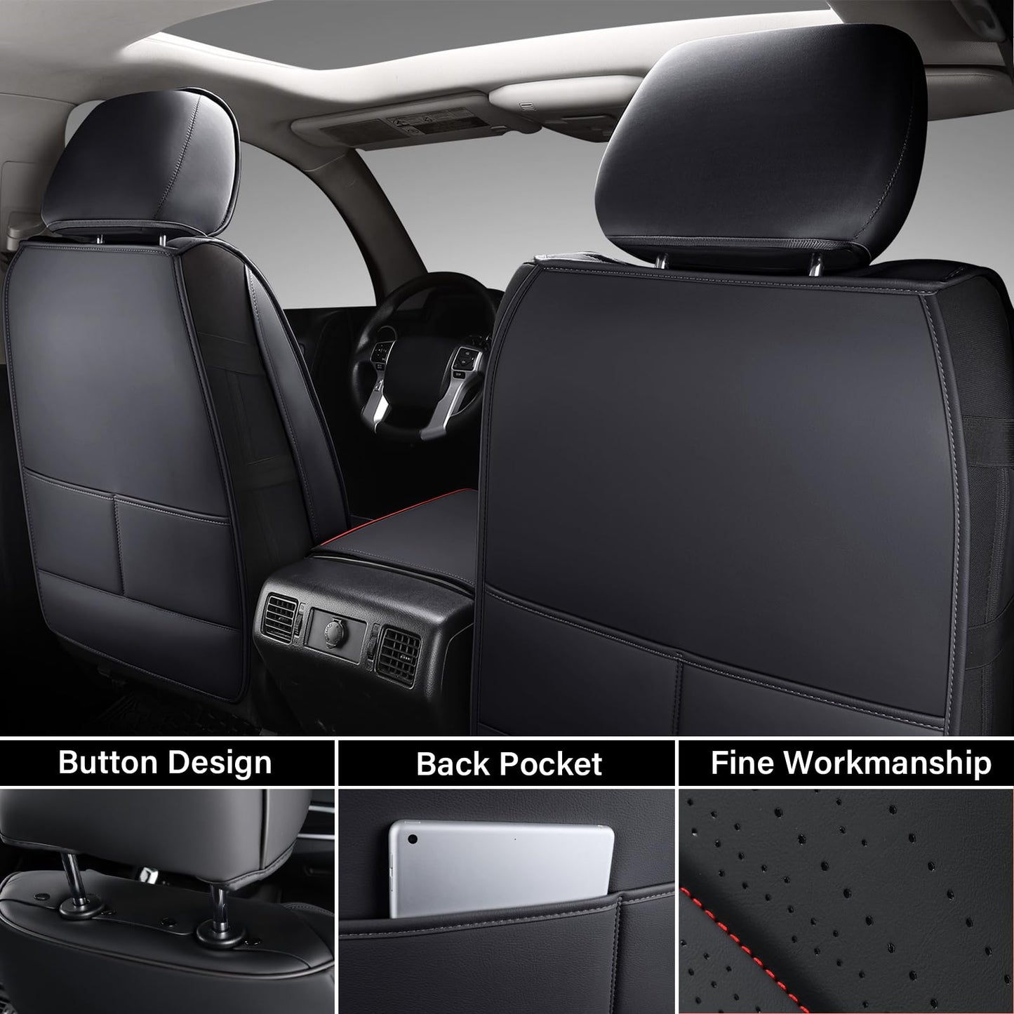 Coverado Tundra Seat Covers Full Set, Leather Car Seat Covers for Trucks, Automotive Seat Covers Protector Custom Fit 2007-2021 Toyota Tundra(Red)
