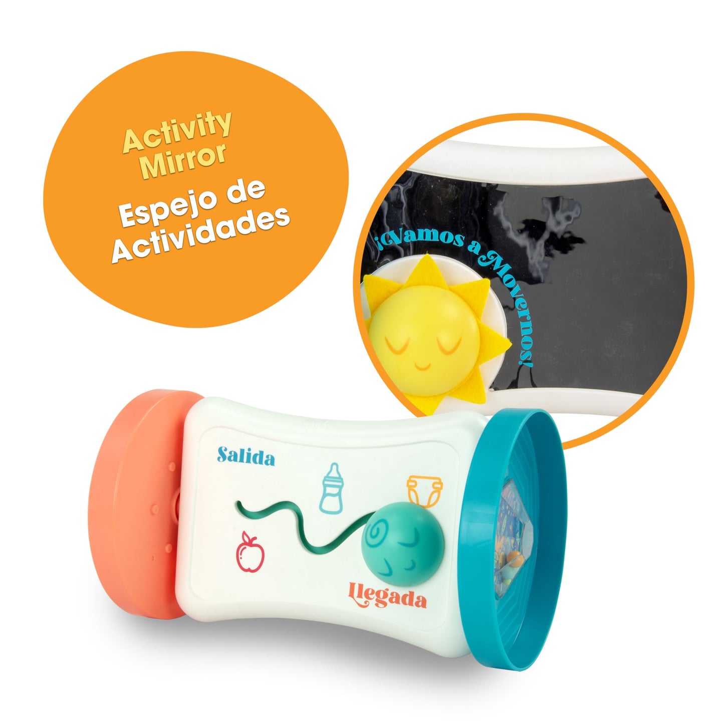 BEBÉ FUERTE By Robin Arzόn - Marathon Maze 2-in-1 Activity Mirror Baby Activity Center Sensory Toys Workout Bilingual and Toddler Gifts for Ages 3 Months Up,Orange & Blue Maze Activity Mirror,Medium