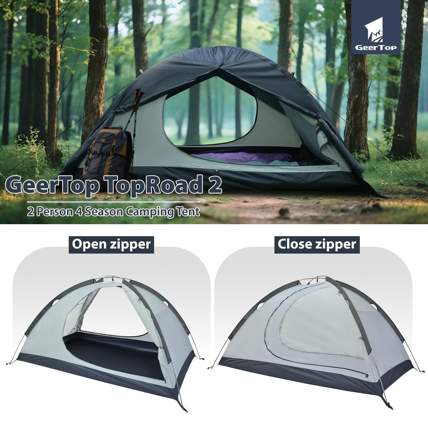 GEERTOP 2 Person Backpacking Tent Waterproof Lightweight 4 Season Outdoor Double Layer Tent for Camping Hiking Mountaineering