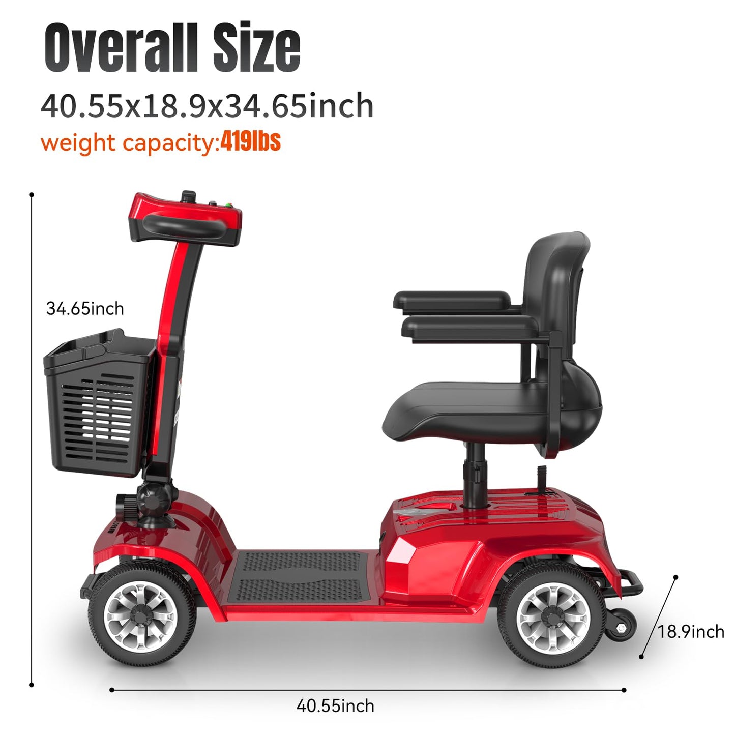 4 Wheel Mobility Scooter for Seniors & Adults,22 Miles Range,Foldable Powered Electric Wheelchair Device w/2 Lithium Batteries All Terrain Motorized Scooter Airline Approved (Red)