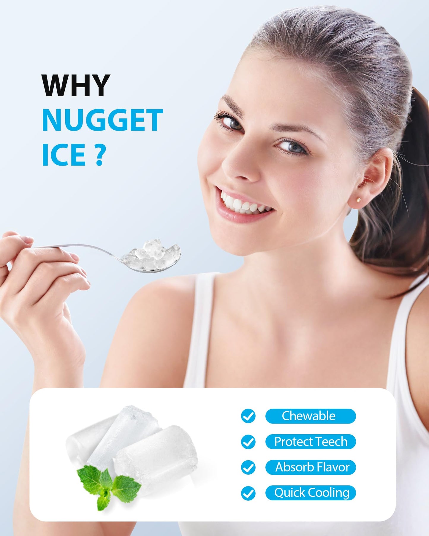 Aeitto Nugget Ice Maker 40Lbs/24H, Countertop Soft Chewable Ice Pebble Ice Machine, One-Click Operation, Auto Self-Cleaning Ice Makers with Scoop&Basket for Home, Office, Kitchen, Party (Grey)