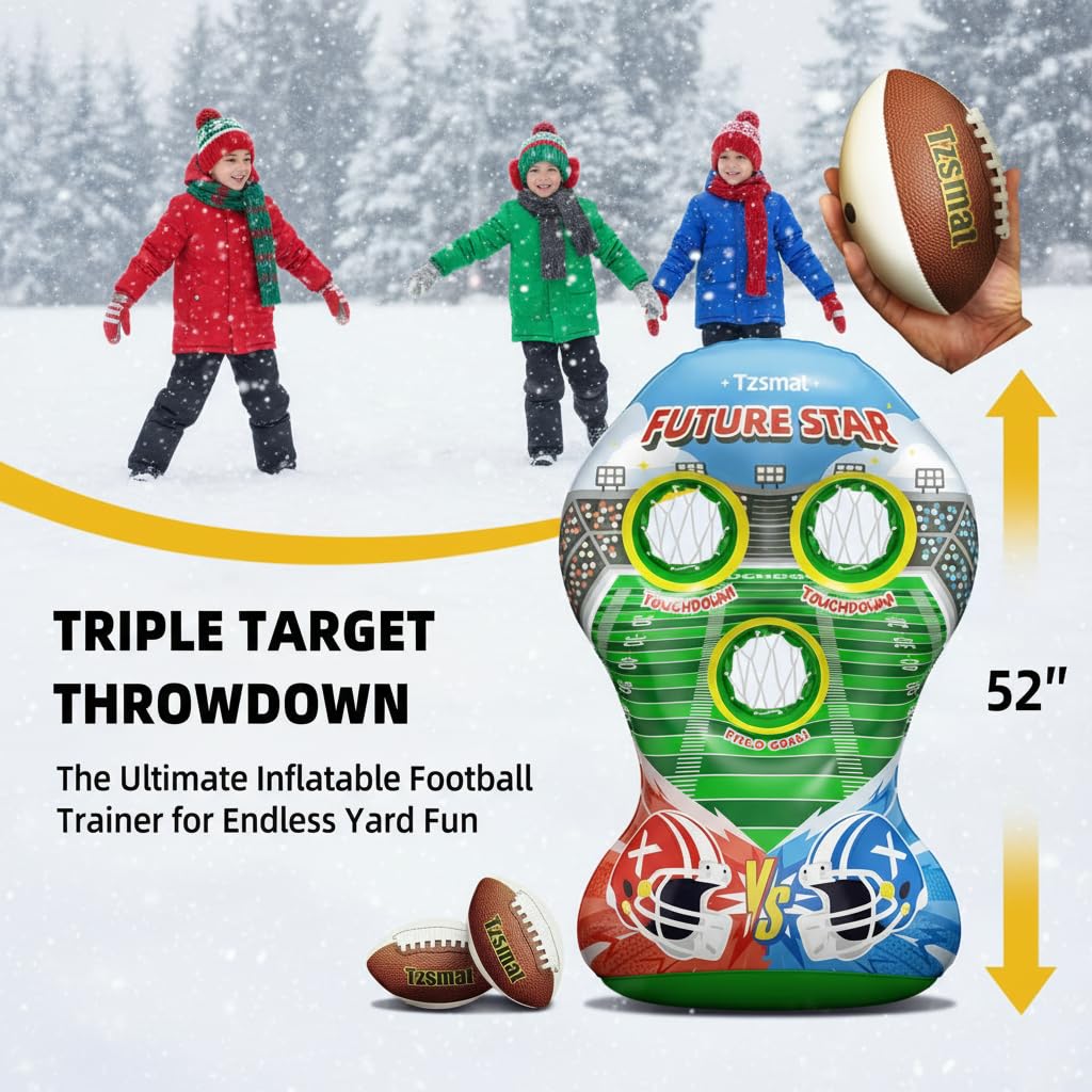 52" Inflatable Football Target Toss Game for Kids - Large Indoor Outdoor Party Games & Football Toys with 2 Laced Footballs & Pump - Quarterback Training Sports Gifts for Boys Ages 3 4 5 6 7 8-12