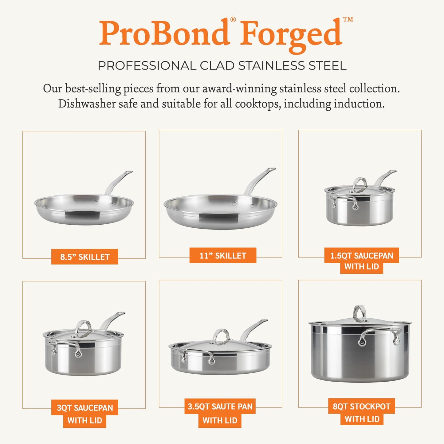 Hestan - ProBond Collection - Professional Clad Stainless Steel 10-Piece Ultimate Cookware Set, Induction Cooktop Compatible