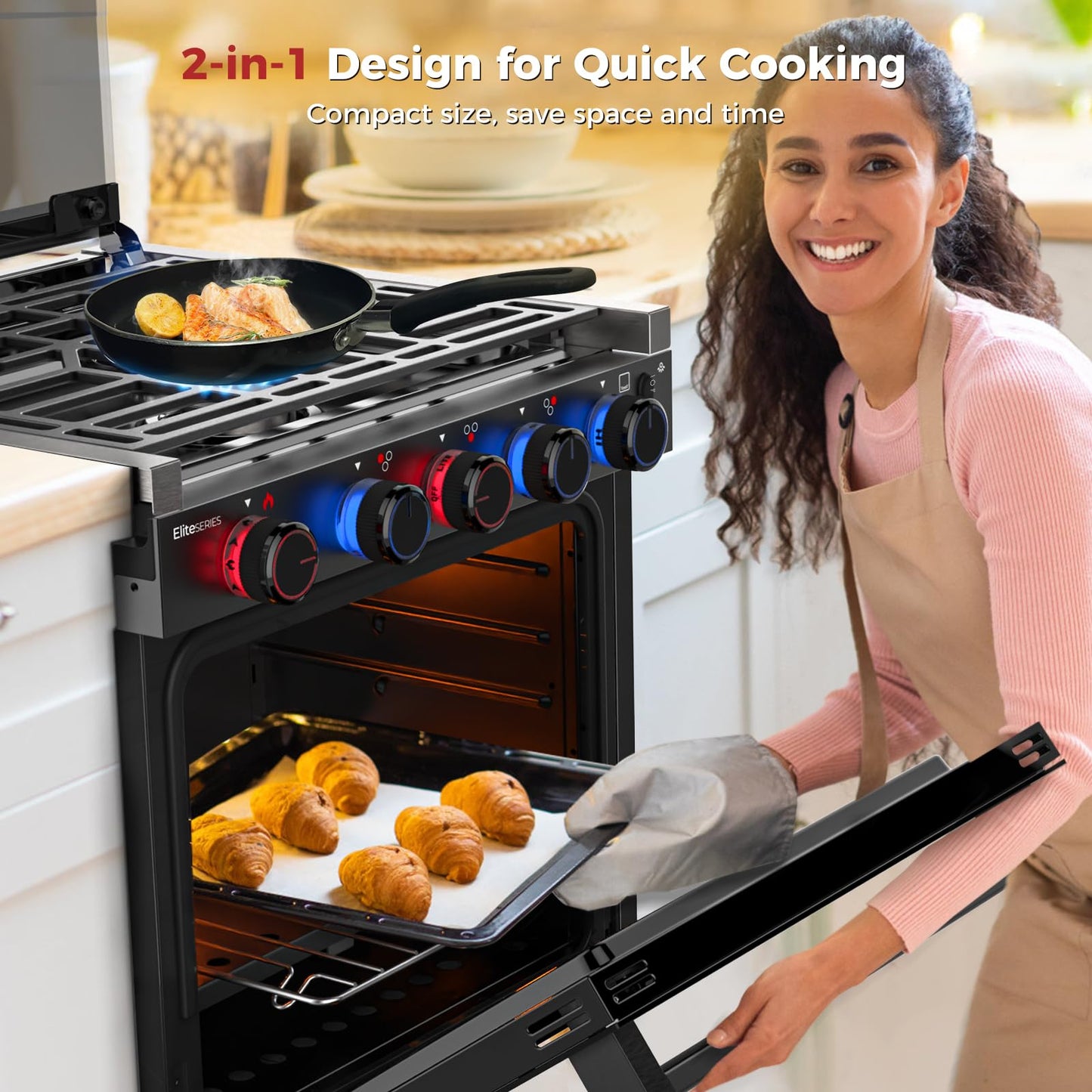 CAMPLUX Elite 21-Inch RV Stove Oven Combo with Flame Failure Protection, 1.8 Cu.ft RV Propane Oven with 3 Burners Cooktop, 28,100 BTU, Slide-In RV Range Oven for Camper, Trailer, Black