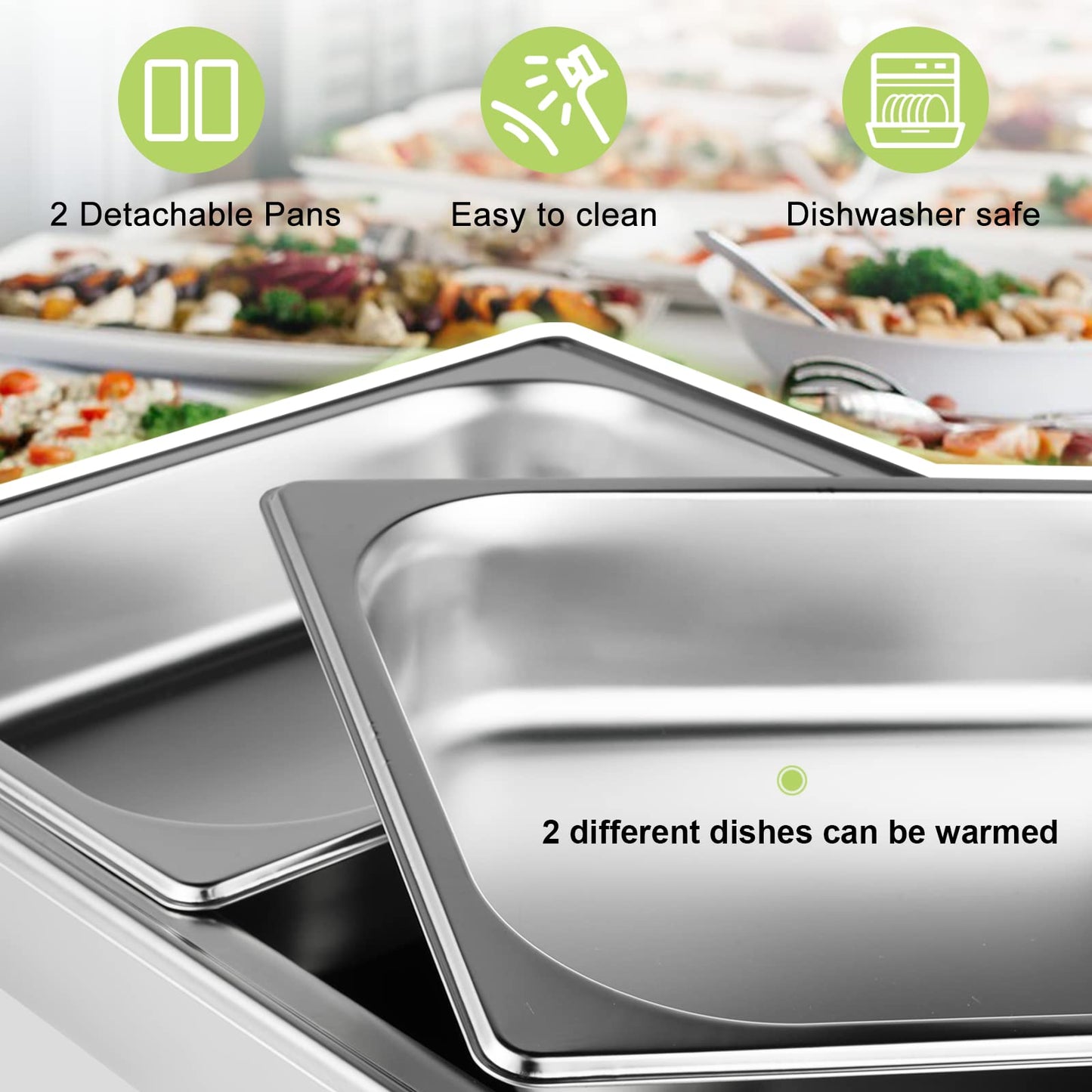 YMJOINMX Electric Roll Top Chef Chafing Dish Buffet Set 2 Pans Buffet Servers and Warmers Digital Display Temperature Warming Tray Stainless Steel Food Warmer for Parties Commercial Food Steam Table