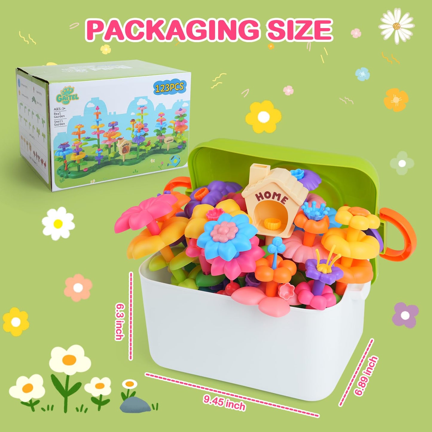 Gaitel Flower Garden Building Toys for 3-7 Year Old Girls - Best Birthday Gifts for Toddler Ages 3-5 5-7, Educational Kit with 120+ Pieces, Stacking Pretend Play Set for Preschool Kids