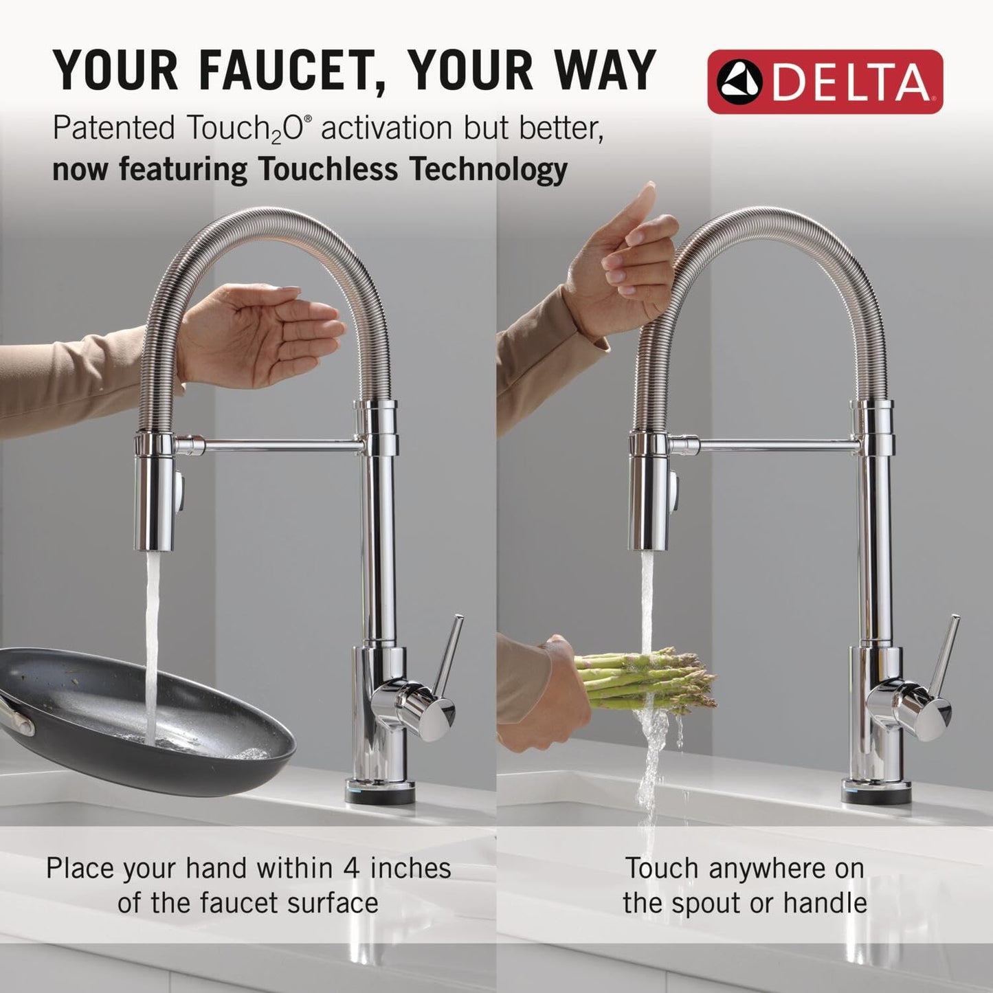 Delta Faucet Trinsic Touch Kitchen Faucet with Touchless Technology, Chrome Pro Commercial Style Kitchen Faucet, Kitchen Faucets with Pull Down Sprayer, Chrome 9659TL-DST