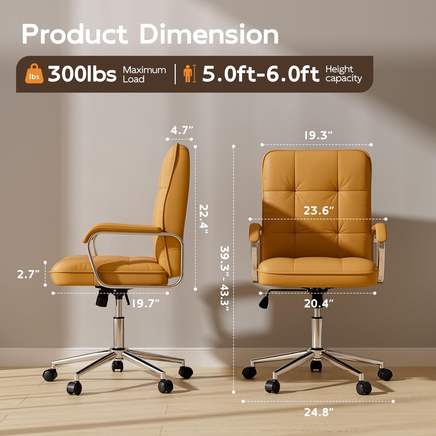 HomeZeer Brown Leather Office Desk Chair, Swivel Computer Home Office Desk Chair with Wheels and Padded Arms, Adjustable Height and Tilt