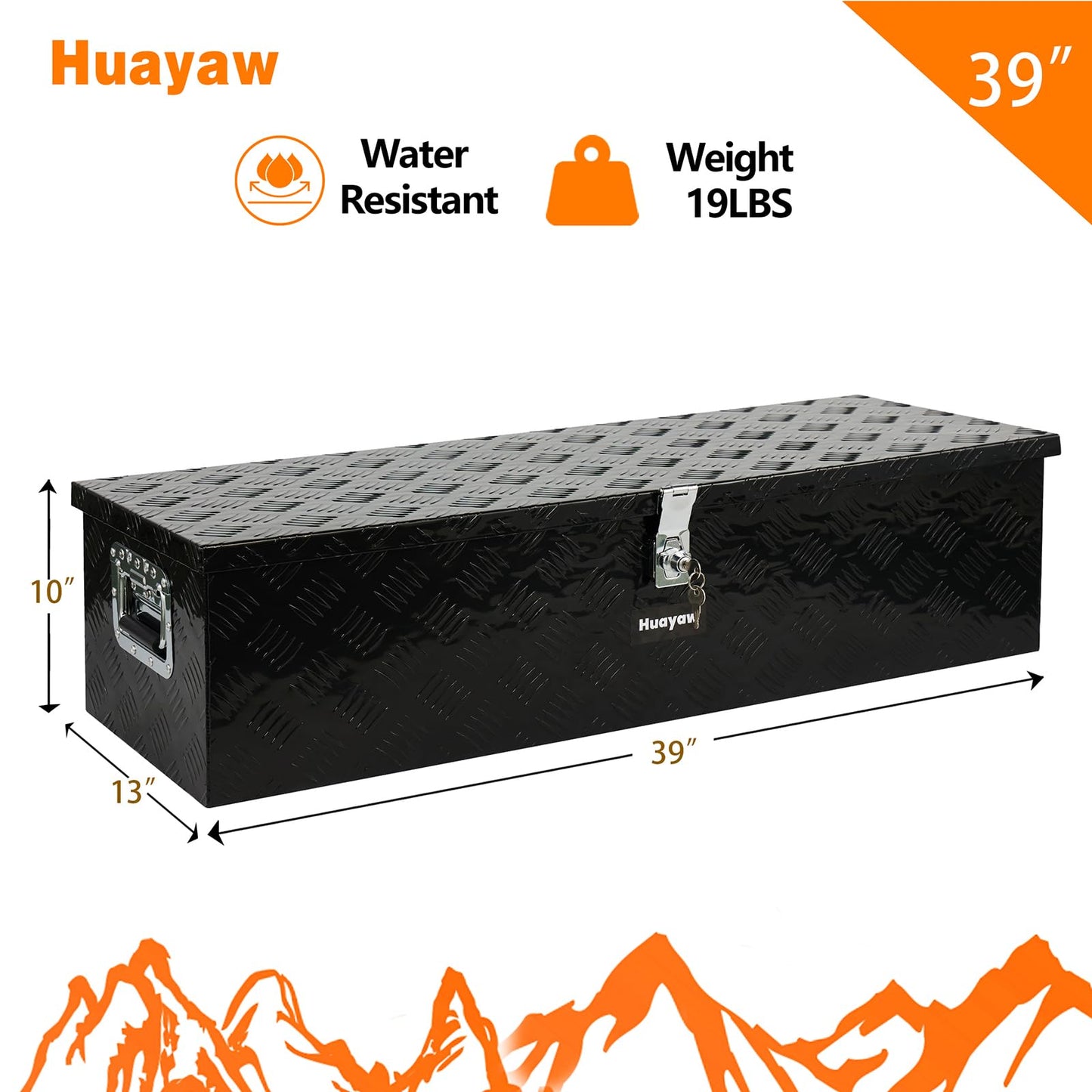 Aluminum Truck Tool Box, Heavy Duty Waterproof Truck Storage Organizer, Pickup Truck Bed RV Trailer with Side Handle, Lock and Keys (Black, 39-INCH)