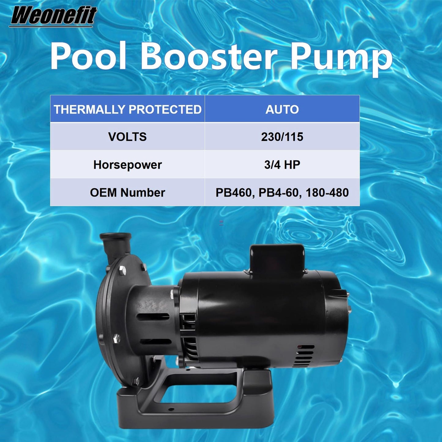 Weonefit PB4-60 Pool Booster Pump 3/4 HP Replacement for Polaris 180 280 380 480 3900 Pressure Side Pool Cleaners, 115V/230V, 60Hz, 60 PSI, 0.55KW | 180-480, PB460