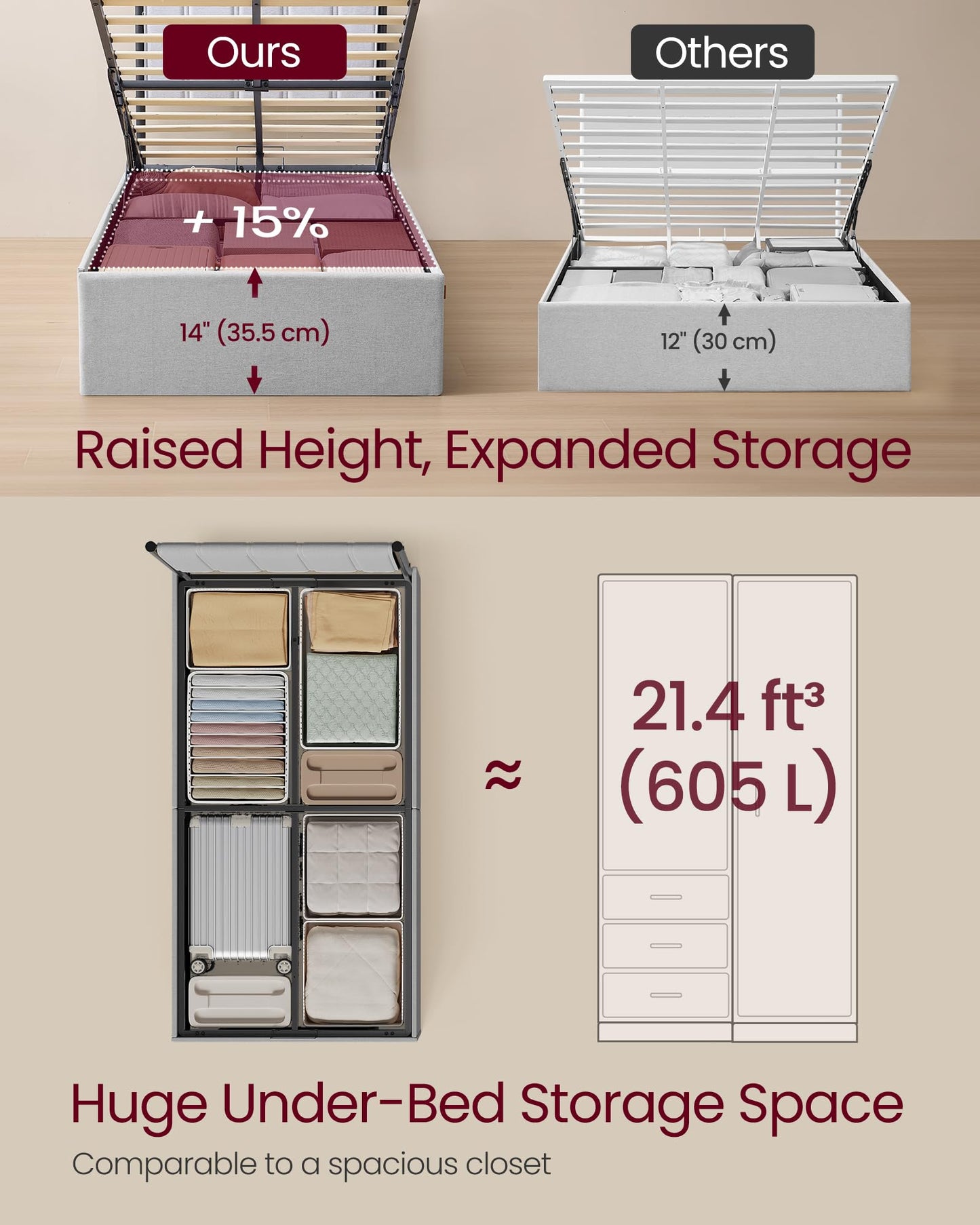 VASAGLE Lift Up Storage Bed Frame Twin Size, Hydraulic Platform Bed, with Upholstered Headboard, 550 lb Weight Capacity, No Box Spring Needed, Easy Assembly, Modern, Dove Gray URMB603G01