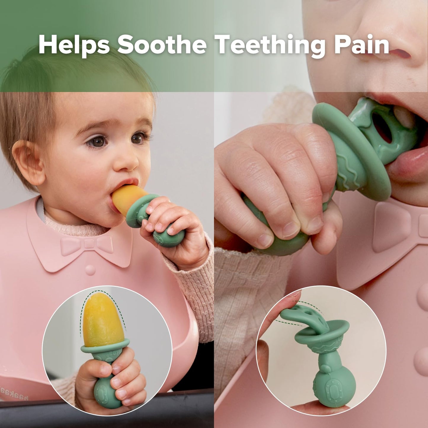 haakaa Silicone Baby Teether Toys&Ice Pop Mould Set-Nipple-Shaped End for Gum Massage,360Β° Baby Toothbrush Head for Self-Brushing Training- Mini Silicone Breastmilk Popsicle Molds with Sticks