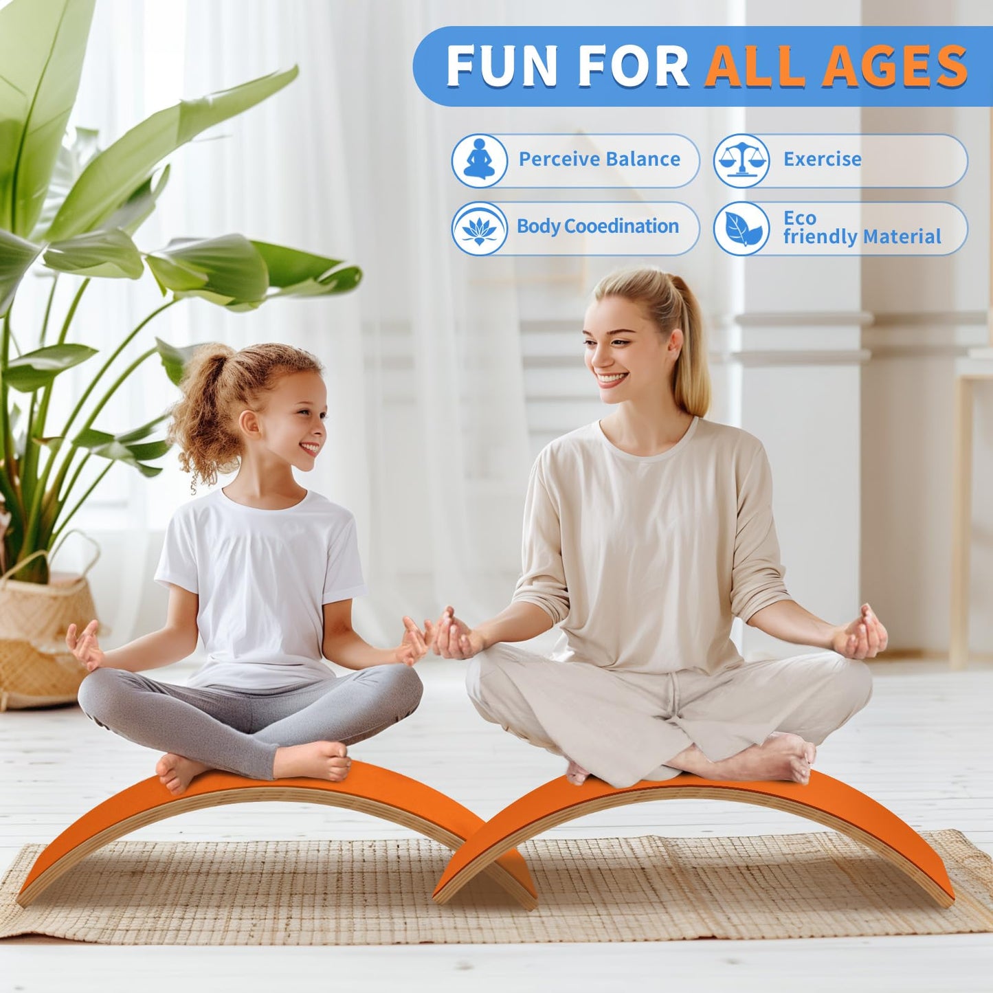 edutree Wooden Wobble Balance Board for Kids, 35 Inch Balance Beam Rocker Board for Toddlers Adults, Montessori Waldorf Learning Toys for Yoga Exercise