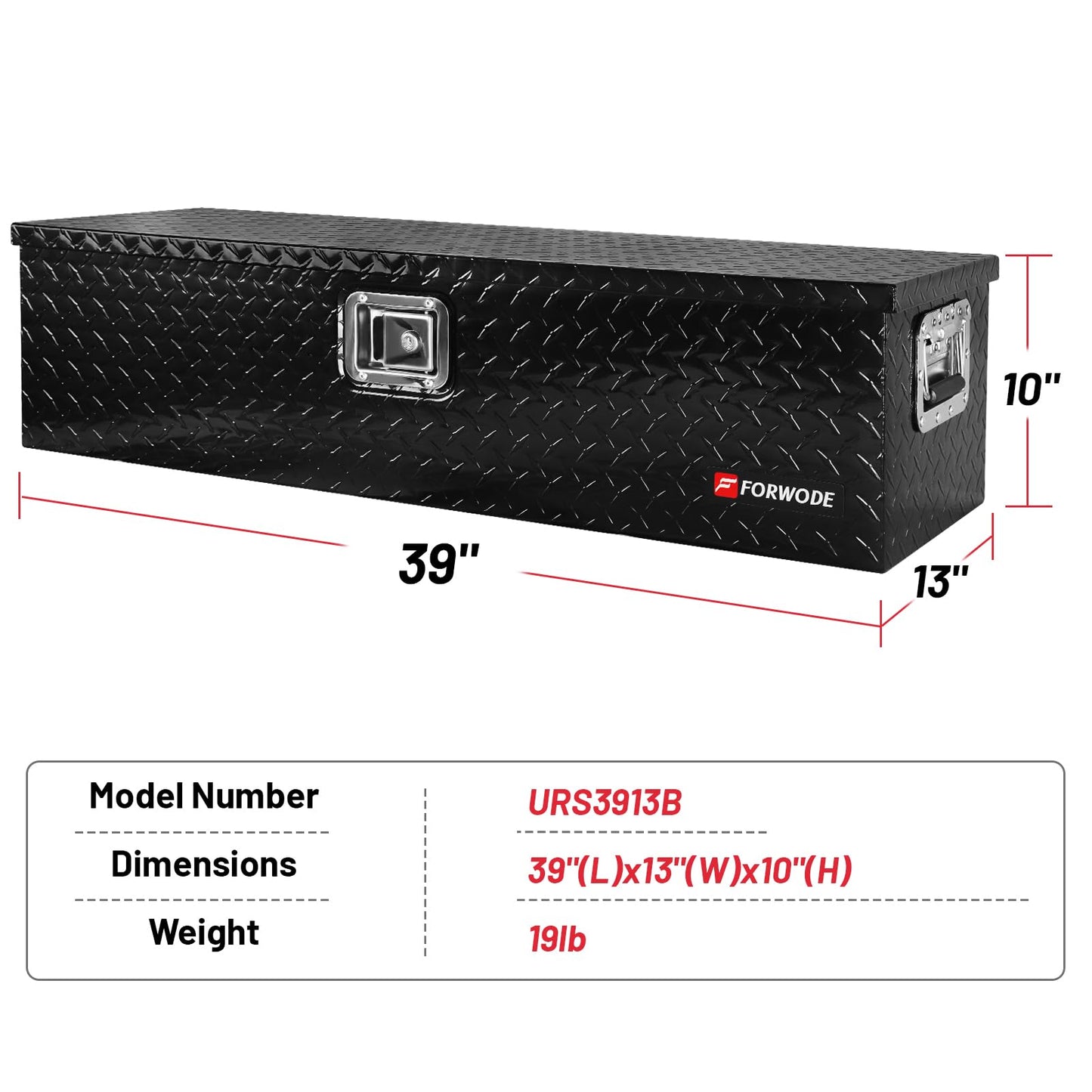 FORWODE 39 Inch Truck Bed Tool Box, Heavy Duty Aluminum Truck Storage Organizer for Pickup Truck Bed RV Toolbox with Handle and Lock Black
