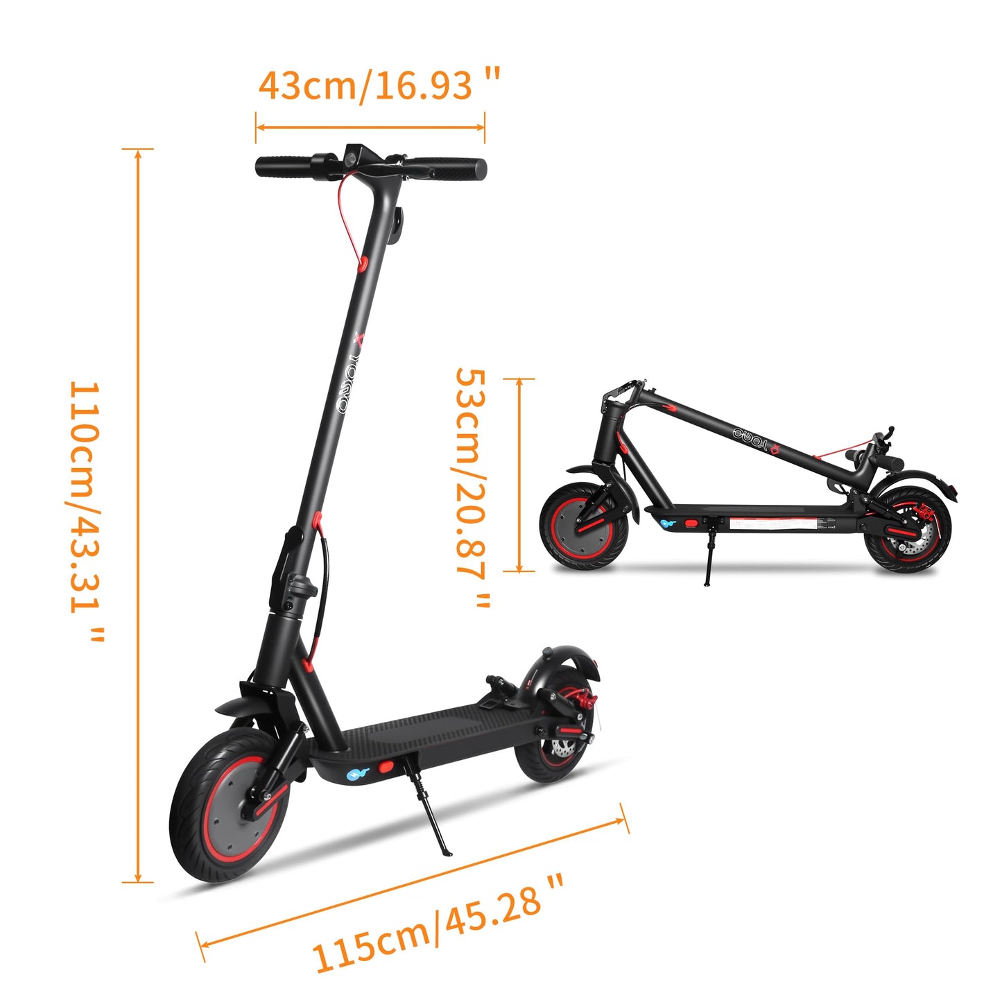 YOQO Electric Scooter Adults 25 Miles Long Range 10" Solid Tires E-Scooter with APP Control 500W Motor Dual Braking System Cruise Control Portable Folding Design for Adults Teens Commuting